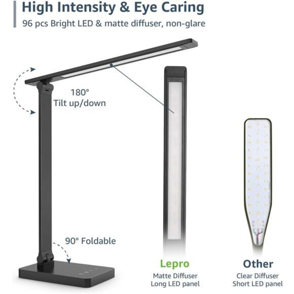 LED Desk Lamp for Home Office, 9.5W 750LM Metal Touch Control Desk Light - Picture 5 of 7